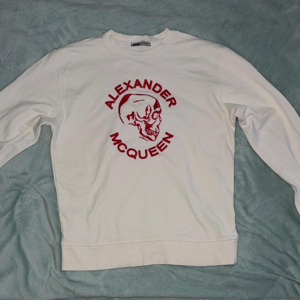Alexander McQueen White Red Embroidered Skull Sweatshirt XXL